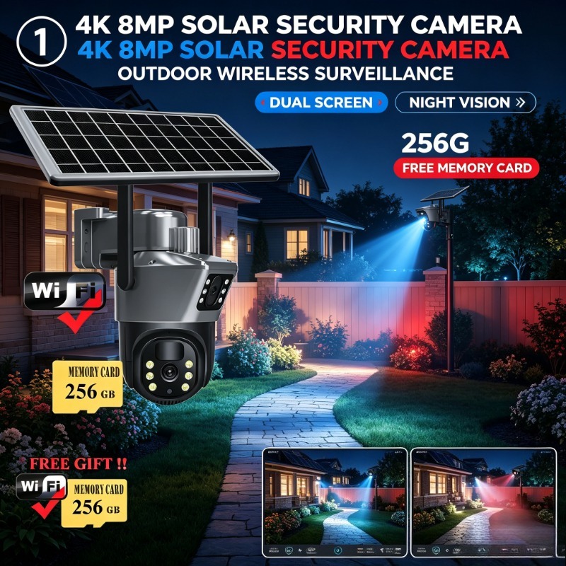Ip Camera Outdoor 4K - كاميرا مراقبة تعمل بالطاقة الشمسية بدقة